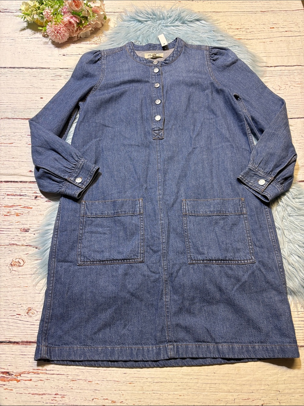 NWT Madewell Denim Patch-Pocket Popover Shirtdress Midwash Indigo sz XS